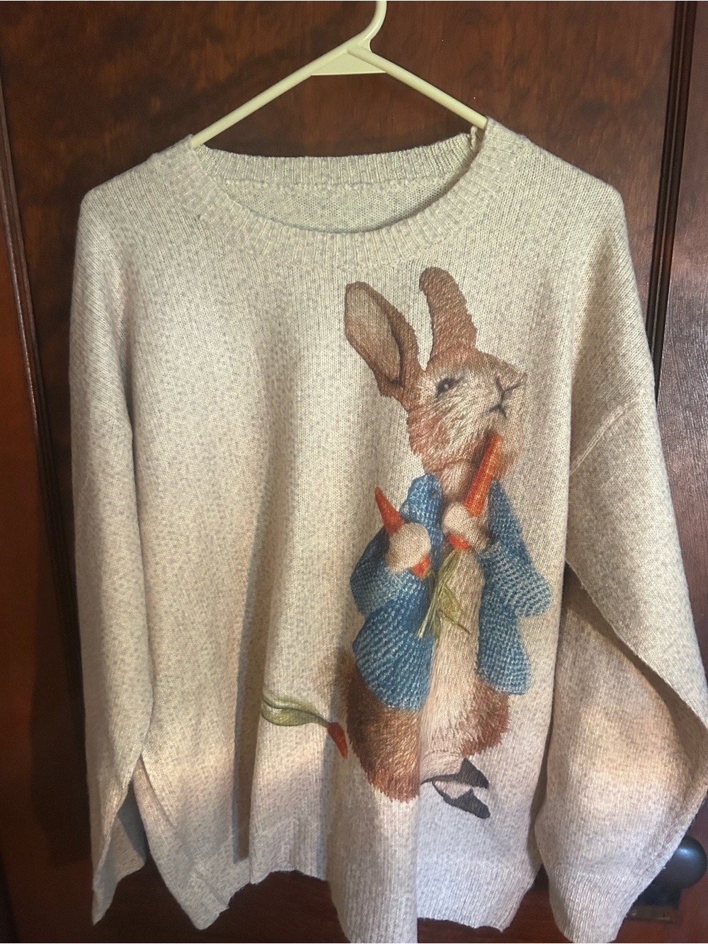 Free People Cream Sweater with Bunny & Carrot Graphic